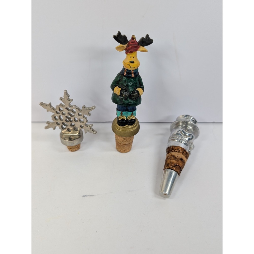 REINDEER BOBBLE TOP, Reindeer & Snowflake WINE BOTTLE STOPPER CHRISTMAS